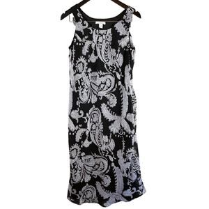 Dress‎ Barn Midi Dress 10 Bias Cut Chiffon Black Purple Paisley Whimsigoth